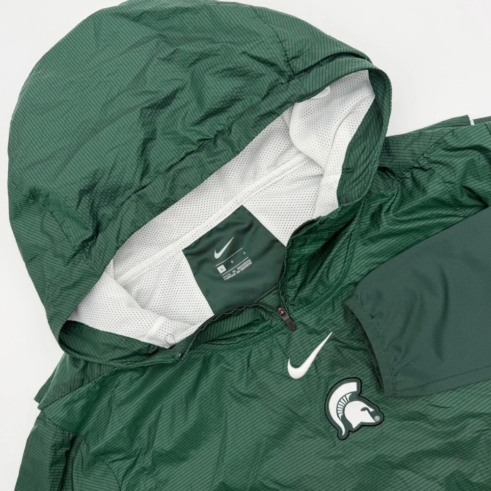 Nike Michigan State Spartans Windbreaker Jacket Men Large Green Quarter Zip Hood